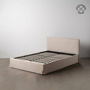 Cama Canapé Beige Desenfundable de Tejido 100% Poliéster con Almacenamiento - Diseño Funcional 166x215 cm para Colchón 150x200 cm