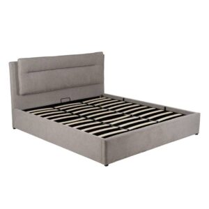 Cama Grande Gris con Canapé de Almacenamiento en Tejido Decorativo - 191x212 cm, Ideal para Colchón 180x200 cm, Diseño Moderno y Funcional