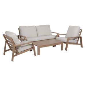 Conjunto de Jardín Elegante en Aluminio Natural y Beige - Sofá, Sillones y Mesa de Centro para Terrazas y Patios