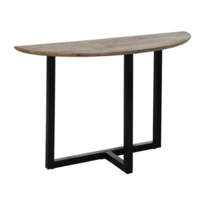 Consola de Madera de Mango con Detalles Modernos - 120 cm, Estilo Elegante y Acabado en Color Miel, Patitas de Hierro Negro