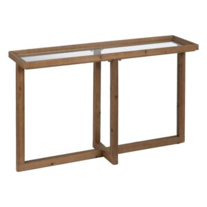 Consola Moderna de Madera de Olmo y Cristal Templado - Elegancia Natural para tu Hogar (170 cm)
