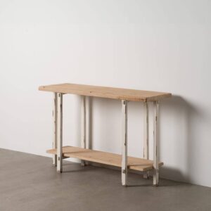 Consola Natural y Negra de DM con Detalles Metálicos - Madera de Abeto, 110 cm, Estilo Rústico y Moderno para Salón y Recibidor