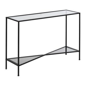 Consola Moderna de Hierro y Cristal con Patas Altas y Cajones Pequeños - 85 cm, Diseño Elegante en Color Negro para Recibidores y Salones