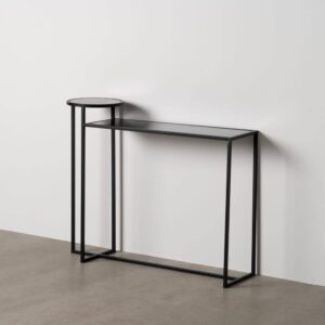 Consola Moderna Verde de Madera y DM de 90 cm con Estructura de Metal Negro y Superficie de Cristal - Elegancia y Funcionalidad para tu Hogar