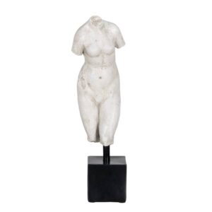 Escultura Busto Blanco Envejecido de Resina - 43 cm con Base Negra (9,5x9,5x9,5 cm)