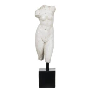 Escultura Busto Blanco Envejecido de Resina 43 cm con Base Negra - Decoración Elegante para el Hogar