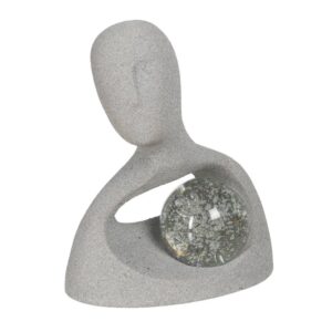 Escultura Hombre Gris de Resina con Bola Decorativa de Cristal - 30,2 cm