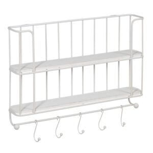 Estantería Blanca de Metal de 44,5 cm con Estantes de 66x10 cm y 5 Ganchos para Sujeción - Ideal para Almacenaje y Decoración
