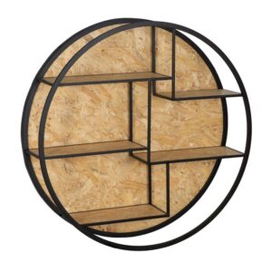 Estantería de Pared Natural y Negra de 92 cm - Diseño Moderno en DM y Metal con Anilla para Fácil Instalación