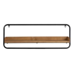 Estantería de Pared Negra y Natural de Madera de Caucho y Hierro - Medidas 74x17 cm, Diseño Moderno y Funcional
