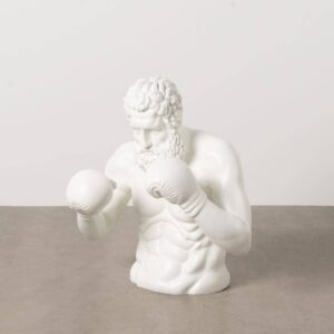 Figura Decorativa de Boxeador Blanco en Resina - 67 cm, Ideal para Decoración de Interiores