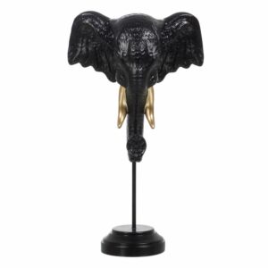 Figura de Elefante Negro y Dorado de Poliresina para Decoración - 20,5 cm