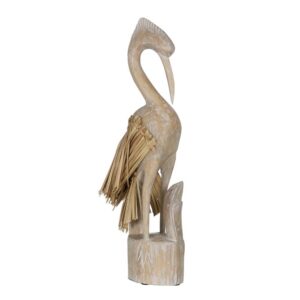 Figura Decorativa de Garza en Madera de Albasia y Fibra Natural - 62 cm