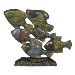 Figura Decorativa de Peces en Madera de Albasia - 52 cm para Decoración del Hogar