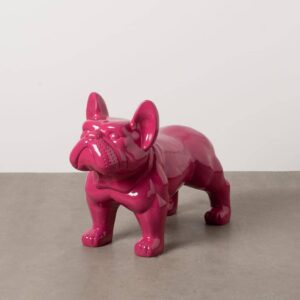 Figura Decorativa de Perro Bulldog Fucsia en Resina - 63 cm, Ideal para Decoración Moderna