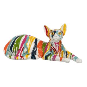 Figura de Gato Multicolor de Resina - 15 cm | Decoración Original y Colorida para el Hogar