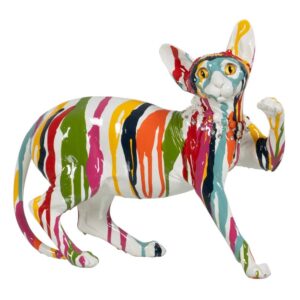 Figura de Gato Multicolor de Resina - 28,5 cm | Decoración Original y Colorida para el Hogar