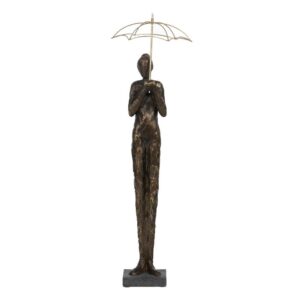 Figura Decorativa Mujer Cobre con Sombrilla de Metal - 63 cm, Resina, Ideal para Decoración de Interiores