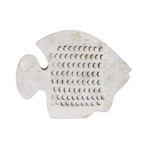 Figura de Pez Blanco Rozado en Metal para Decoración - 40 cm de Hierro, Ideal para Interiores