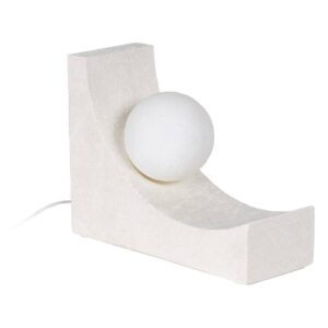 Lámpara de Mesa Blanca de Poliresina con Pantalla de PVC - Luz Cálida 2700K, USB, Bombilla G4 Incluida, 19,5 cm
