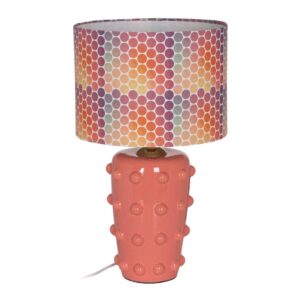 Lámpara de Mesa Cerámica Rosa con Base Metálica - 60,5 cm de Altura, Tulipa de Tejido 100% Poliéster, Casquillo E27, Ideal para Decoración Moderna