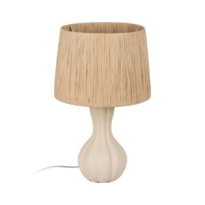 Lámpara de Mesa Crema de Cerámica con Pantalla de Fibra Natural - 53 cm, E27, 1x40W (No Incluida), Ideal para Decoración Moderna