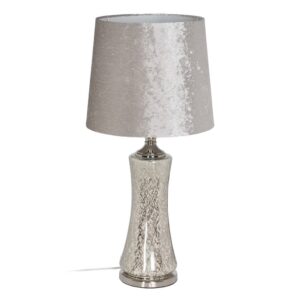 Lámpara de Mesa de Cristal Plata 80 cm - Elegante Tulipa de Tejido y Base de Cristal, Ideal para Decoración Moderna