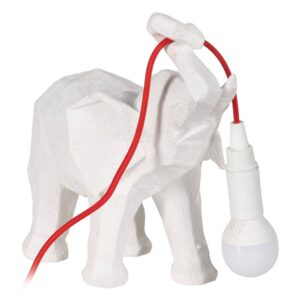 Lámpara de Mesa Elefante Blanco de Poliresina - 24,5 cm, 60W E14, Ideal para Decoración Moderna