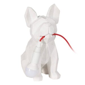 Lámpara de Mesa Perro Blanco 26 cm - Decoración Elegante en Poliresina, Casquillo E14, Ideal para Hogar y Oficina