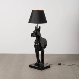 Lámpara de Pie Diseño Perro Negro en Resina 127 cm - Tulipa Algodón-PVC, Casquillo E27, Ideal para Decoración Moderna