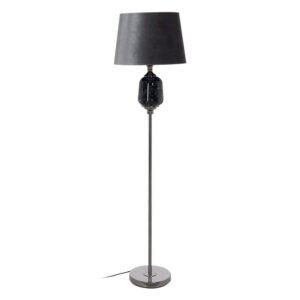 Lámpara de Pie Negra y Gris de Metal y Cristal - Diseño Moderno, 156 cm, Base de Cristal, Tulipa de Tejido, Casquillo E27, Ideal para Salón y Dormitorio