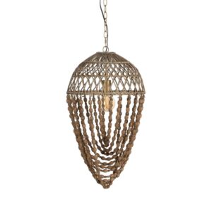 Lámpara de Techo con Cuentas Naturales de Madera y Metal - 71 cm, Estilo Rústico, Casquillo E27, Ideal para Decoración de Interiores