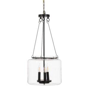 Lámpara de Techo Negra y de Cristal de 72 cm - Diseño Moderno en Hierro y Cristal, Casquillo E14, Ideal para Iluminar tu Hogar