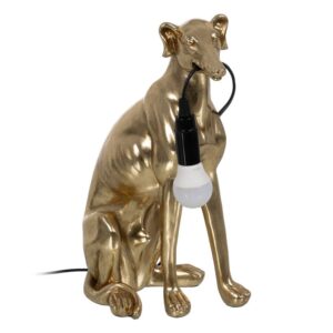 Lámpara de Mesa Galgo Oro de Resina 36 cm - Elegante y Moderna, Ideal para Decoración Interior, Voltaje 220-240V, Cable Negro de 2m