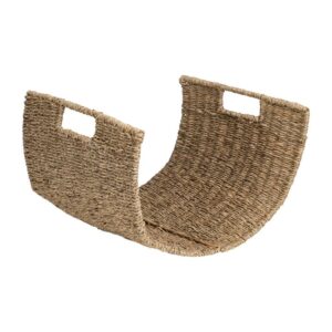 Leñero de Metal y Fibra Natural de 45 cm - Estructura de Hierro y Algas Marinas para Decoración y Almacenamiento