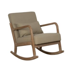 Mecedora Beige Clásica de Madera y Tejido - Diseño Elegante y Cómodo para Salones y Dormitorios - 80 cm, Soporta hasta 130 kg