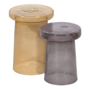 Mesa Auxiliar de Cristal Gris Translucido 40 cm - Diseño Minimalista y Artesanal para Salón y Dormitorio