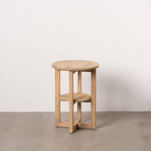 Mesa Auxiliar Natural de Madera Mindi 55 cm - Diseño Doble Nivel, Ideal para Salones y Dormitorios, Funcional y Elegante