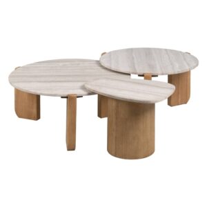 Mesa Auxiliar de Mármol Blanco y Madera Efecto Roble - Diseño Elegante y Funcional 58 cm para Salones y Dormitorios