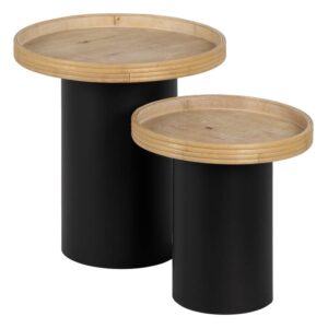Mesa Auxiliar Compacta Natural y Negra de 37 cm - Diseño Elegante y Moderno para Salones y Dormitorios