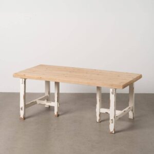 Mesa Centro Natural Elegante Blanca 120x60x48 cm - Diseño Rústico Vintage para Salones, Madera de Abeto, Fácil Montaje