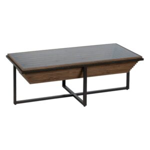 Mesa Centro Natural y Negra de Madera y Metal - Diseño Moderno y Elegante para Salones - 120 cm x 60 cm x 43,5 cm - Sin Montaje y Robusta