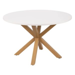 Mesa Comedor Blanco-Natural de 120x120 cm con Patas de Hierro - Estilo Minimalista y Moderno para Comedores y Cocinas