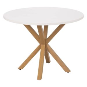 Mesa Comedor Blanco-Natural de 100x100 cm con Patas de Hierro - Diseño Minimalista y Funcional para Hogares Modernos