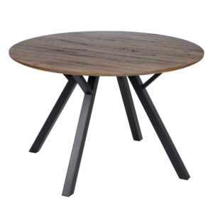 Mesa Comedor Redonda Marrón-Negro de Madera y Metal 120 cm - Diseño Moderno y Funcional para tu Comedor