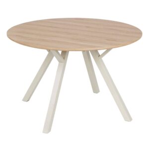 Mesa Comedor Redonda Natural-Crema 120x120 cm con Tablero de Madera DM y Patas de Metal - Diseño Moderno y Elegante para tu Hogar