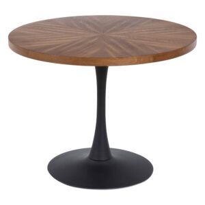 Mesa de Comedor Redonda Natural y Negra de DM y Acero - 100 cm, Diseño Moderno y Elegante para Espacios Contemporáneos