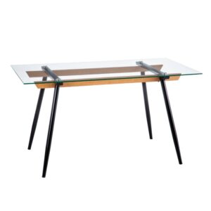 Mesa de Comedor Negra de Metal y Cristal Templado 140x80 cm - Diseño Moderno y Elegante para 6 Comensales