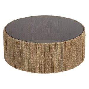 Mesa de Centro de Cristal y Fibra Natural 81 cm - Elegante y Sostenible para Salas de Estar Modernas