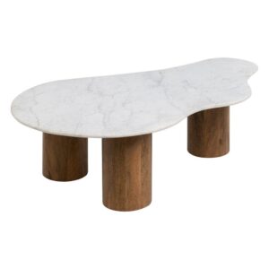 Mesa de Centro de Madera y Mármol Blanco Natural de 135 cm - Elegancia y Estilo para tu Salón